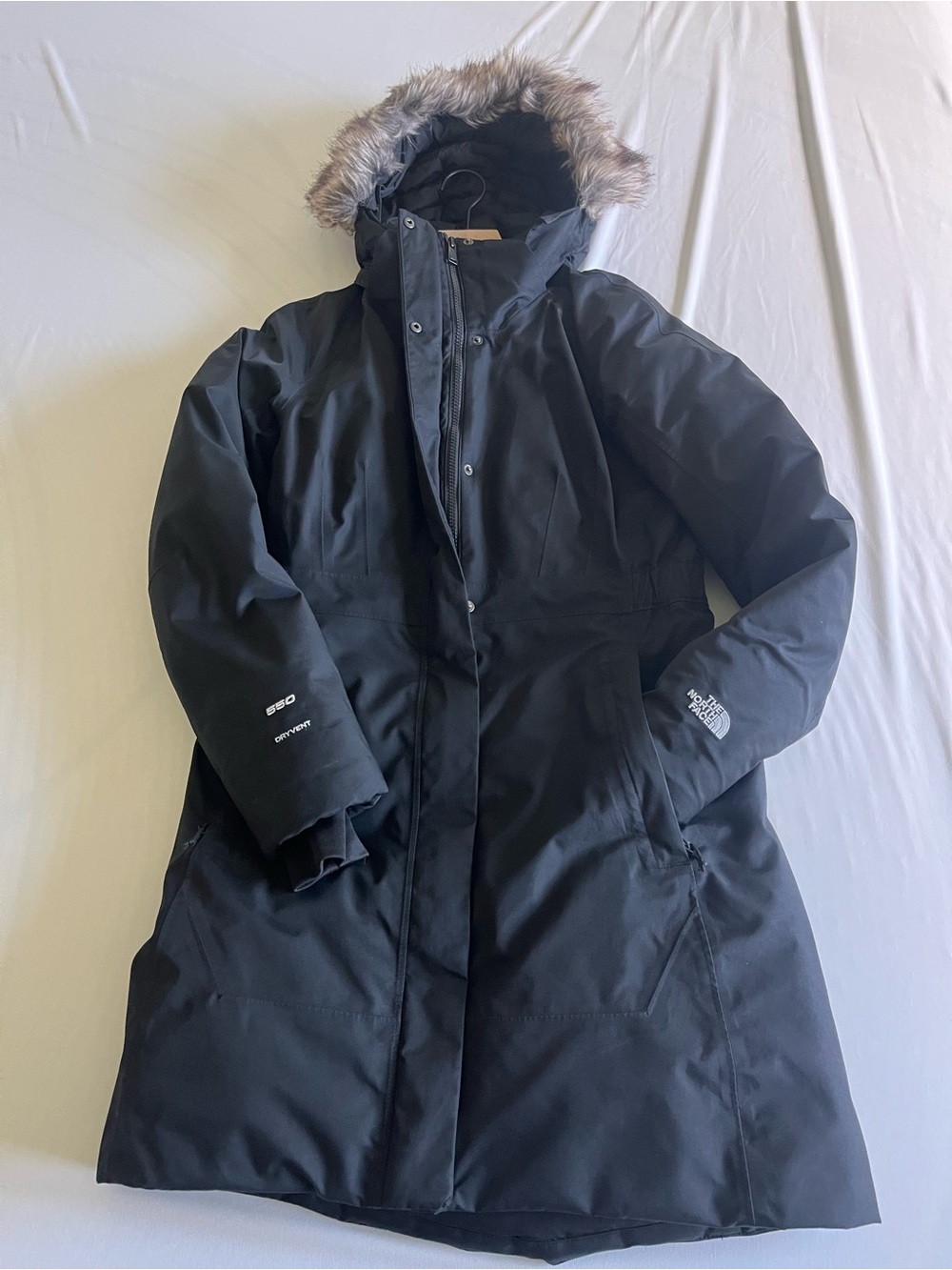 The North Face Women's Black Long Insulated Parka with Faux Fur Hood